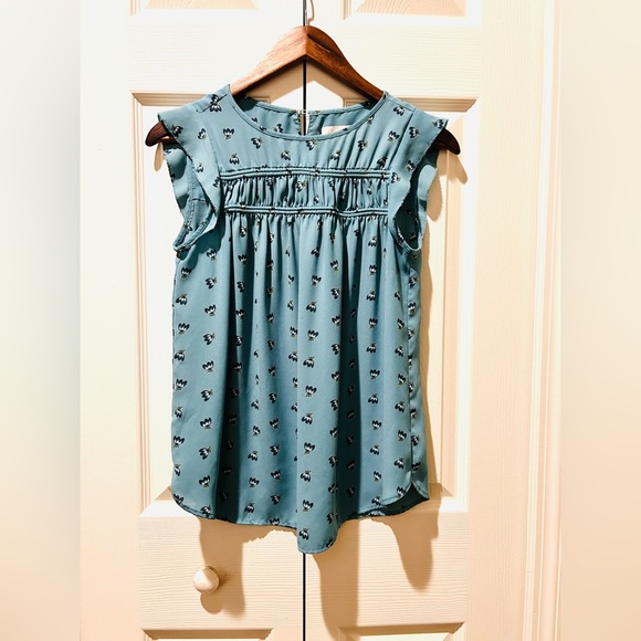 LOFT Petite Floral Sleeveless Blouse | Soft Teal | Size SP - Picture 5 of 7